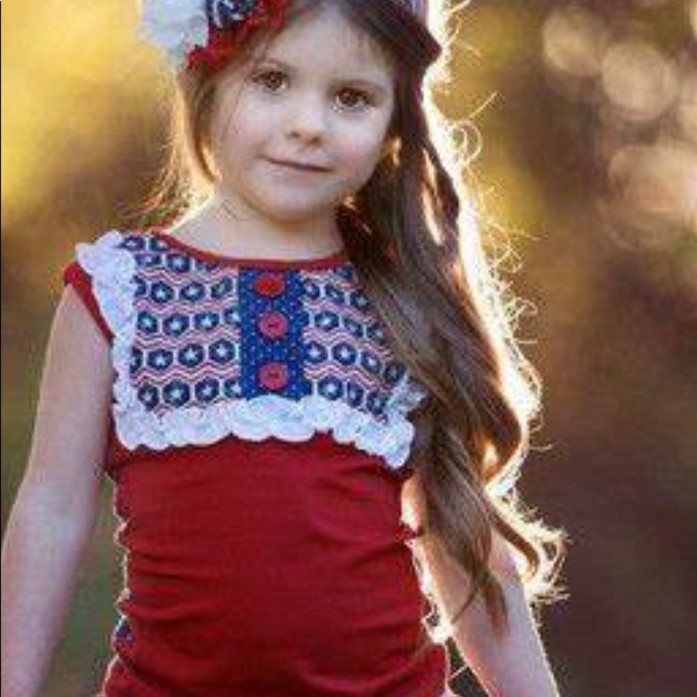 Persnickety Layette lou lou Stars and Stripes red white blue 4th July top 3-6